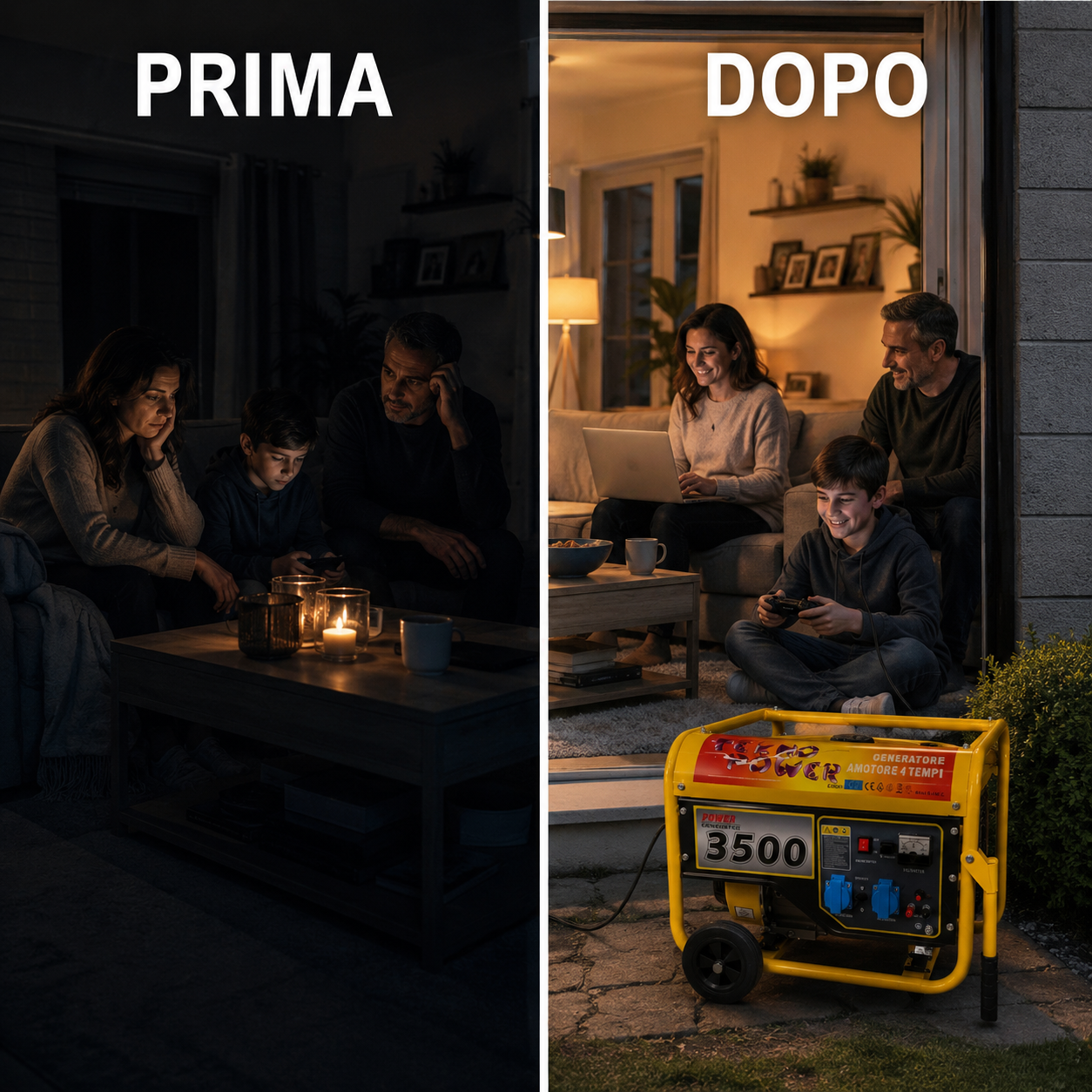 Prima e dopo blackout con generatore