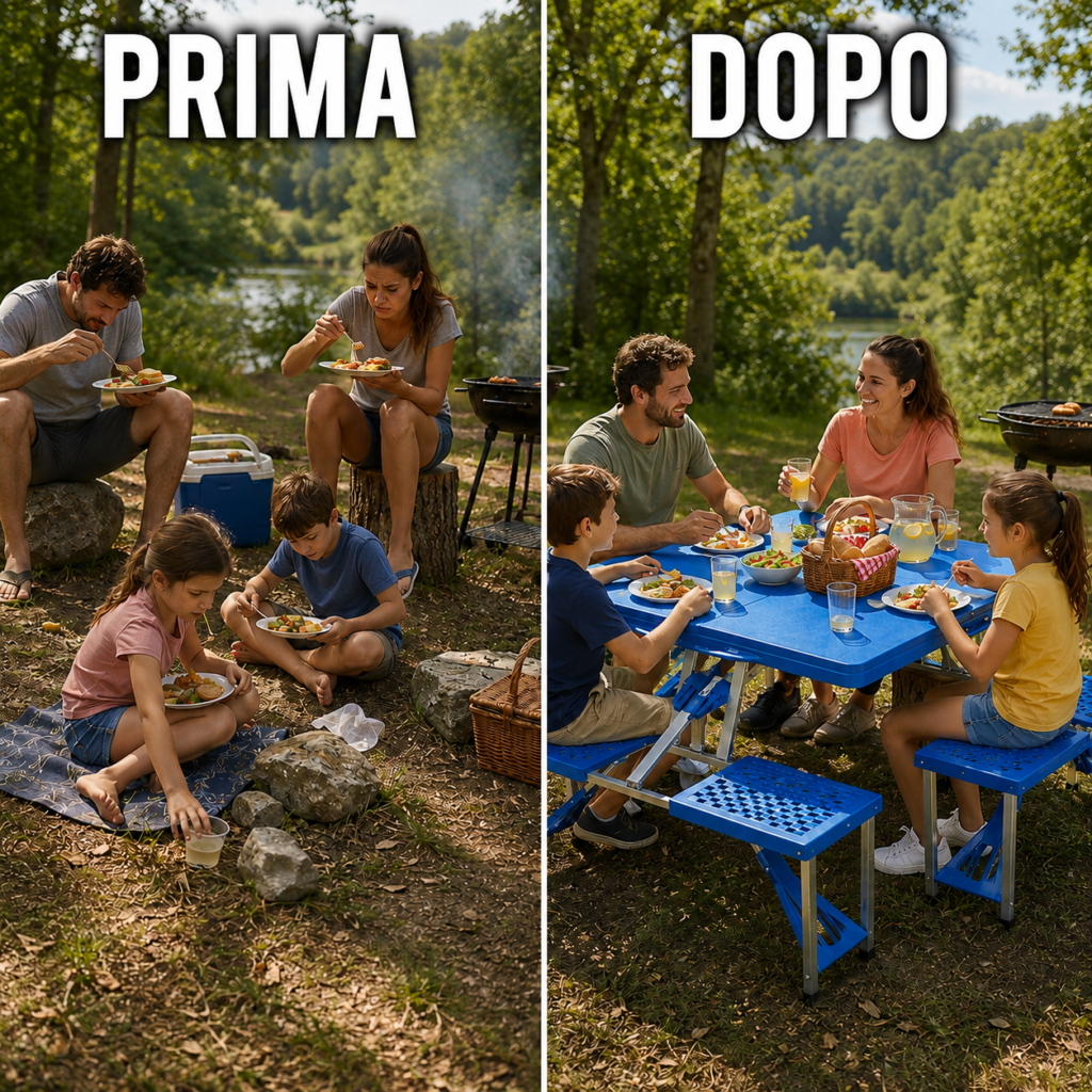 Confronto prima e dopo durante un picnic